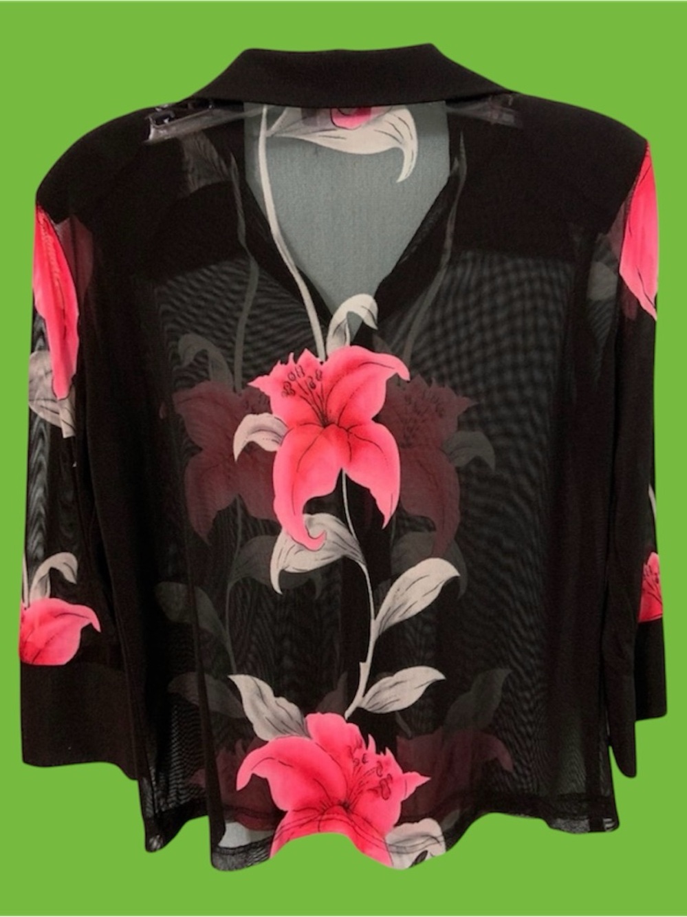 NABI size M Black floral sheer blouse